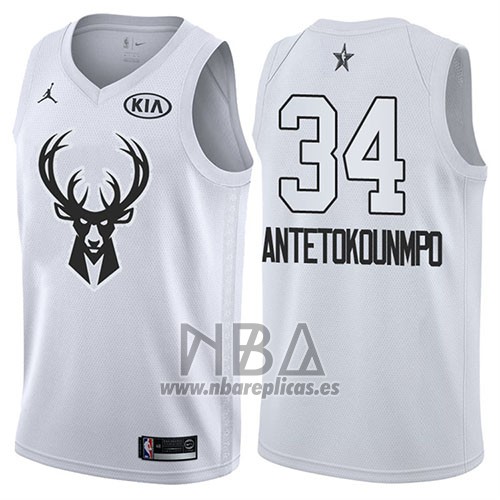 Camiseta All Star 2018 Milwaukee Bucks Giannis Antetokounmpo NO 34 Blanco